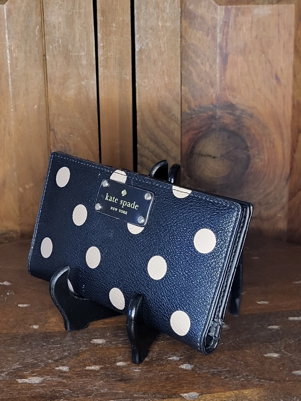 kate spade black wallet with cream polka dots - Picture 4 of 16